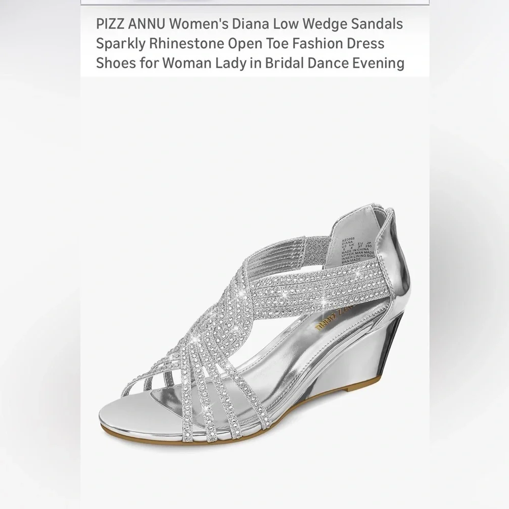 PIZZ ANNU Women's Diana Low Wedge Sandals Sparkly Rhinestone Open Toe 11